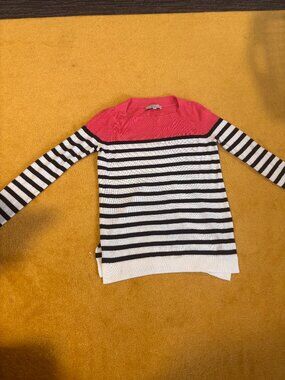 NWOT** Loft  Boat Neck Pink Navy Cream Sweater Women Stylish Cut